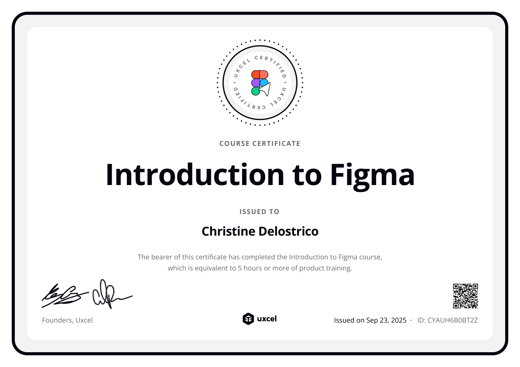 Christine Delostrico's certificate